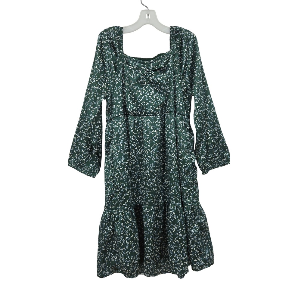 Abercrombie Kids Green Floral Long Sleeve Smocked Back Tiered Satin Dress 11/12